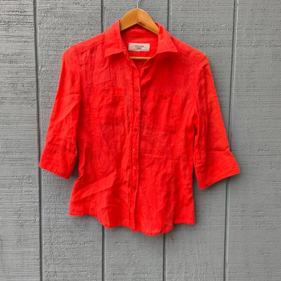 MaxMara Weekend 100% Linen Button Down Blouse sz S/M Orange Beach Quiet Luxury - Picture 1 of 10